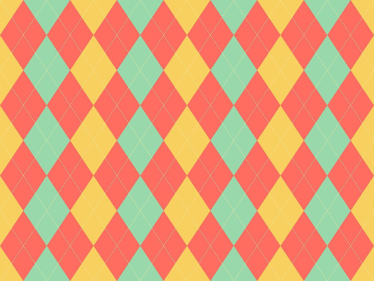 Vibrant argyle pattern in coral, mint, and gold. Perfect for backgrounds, textiles, or playful designs. This cheerful, retroinspired graphic offers a sophisticated yet fun aesthetic. vector