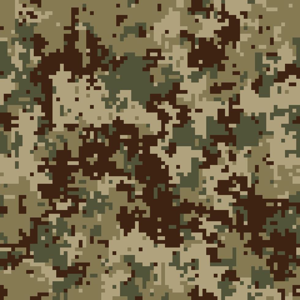 Abstract digital camouflage pattern. Earthy tones blend seamlessly, creating a versatile background ideal for military, fashion, or gaming designs. vector