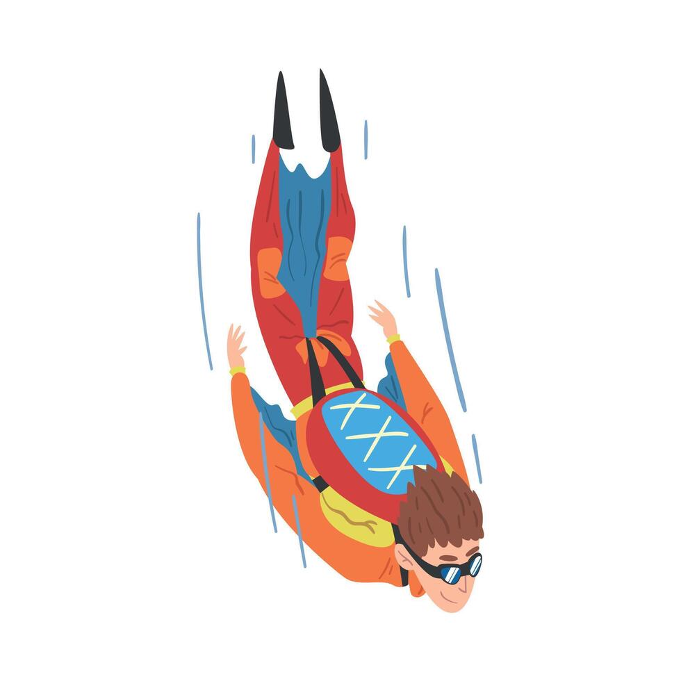 Male Skydiver in Wingsuit Falling Down, Skydiving and Parachuting Extreme Hobby or Sport Cartoon Style Illustration vector