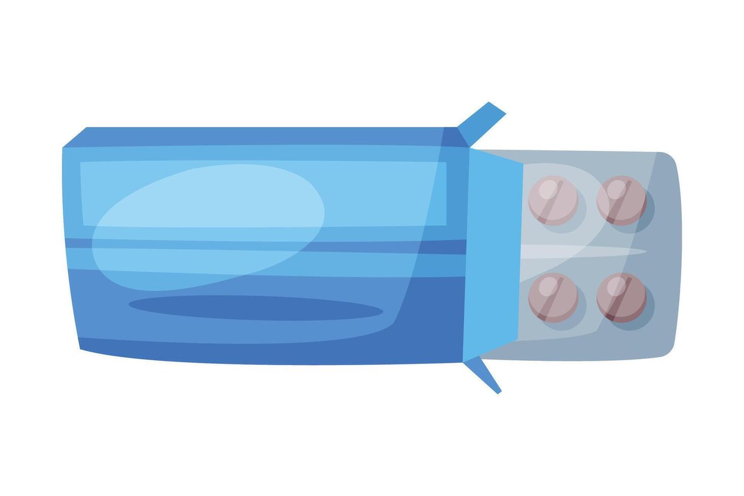 Blister Pack of Tablets in Cardboard Box, Medicine Pills, First Medical Aid Kit Element Illustration on White Background vector