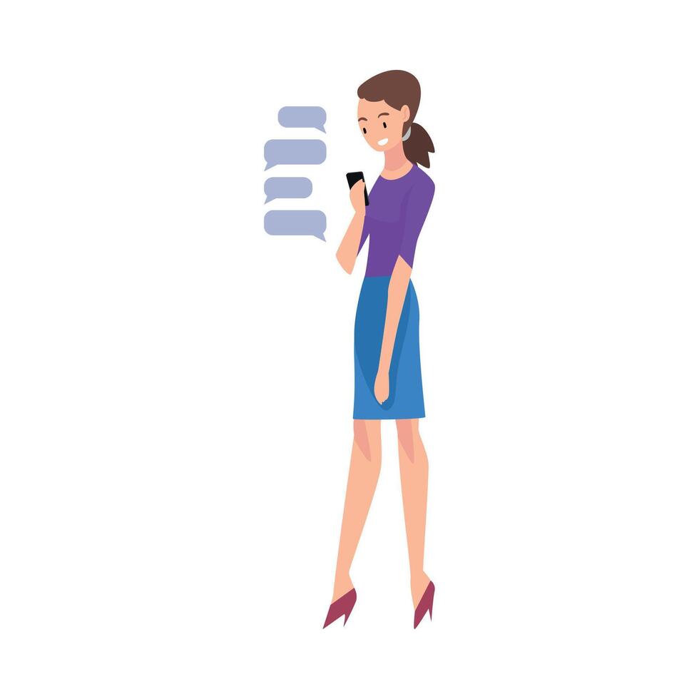 Girl hatting Via Internet Using Smartphone, Young Woman Using Digital Gadget Illustration vector