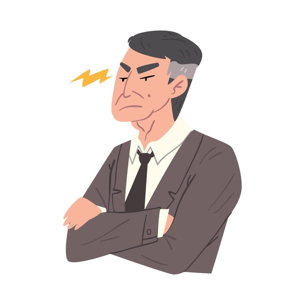 Stressed Businessman with Folded Hands, Man Working Hard Solving Business Problems Illustration vector