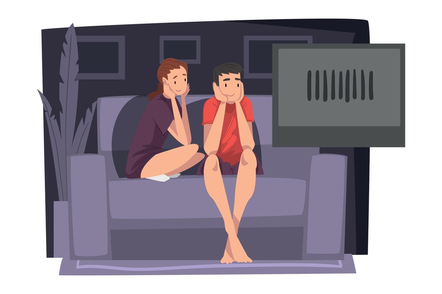 Couple Watching Movie Together on Couch, Young Man and Woman Spending Time at Home Illustration vector