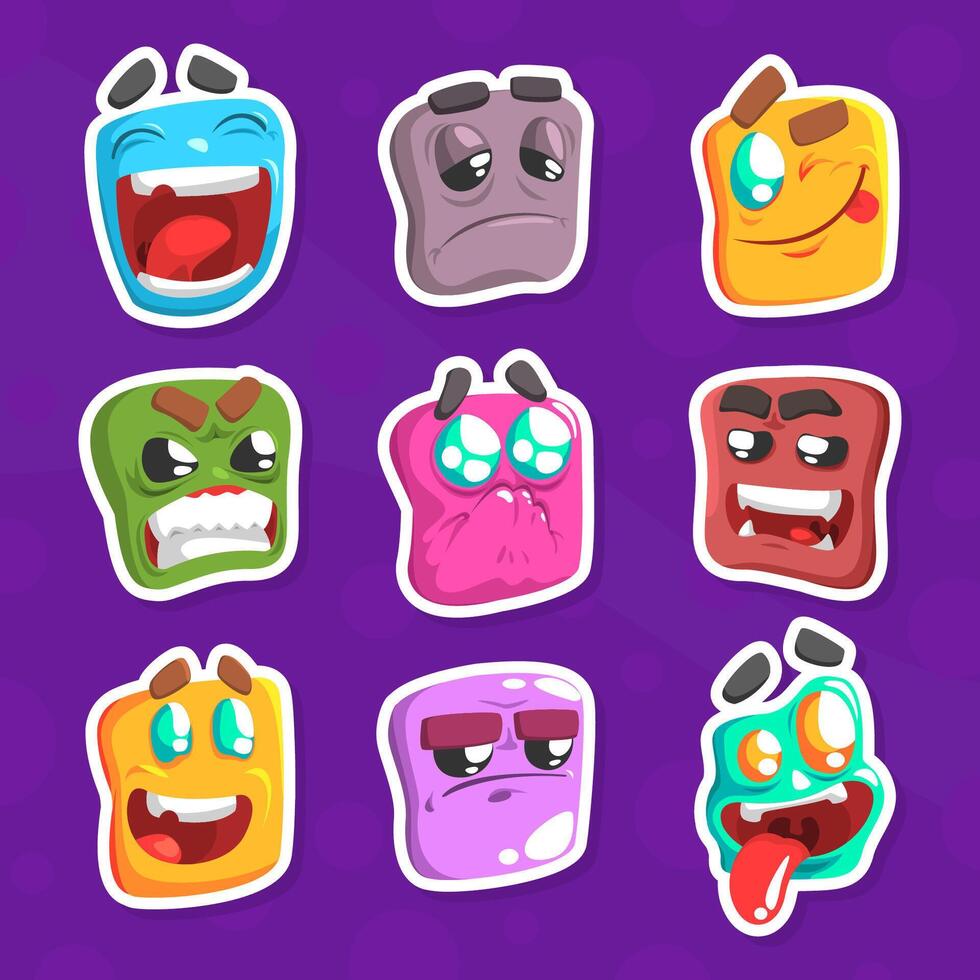 Funny Emojis Stickers Set, Emoticons with Different Moods Cartoon Illustration vector
