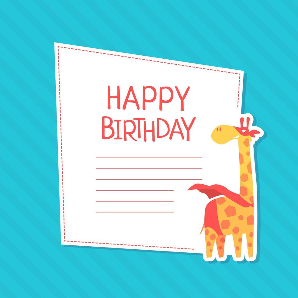 Happy Birthday Invitation Card Template with Cute Giraffe Superhero Animal Cartoon Illustration vector