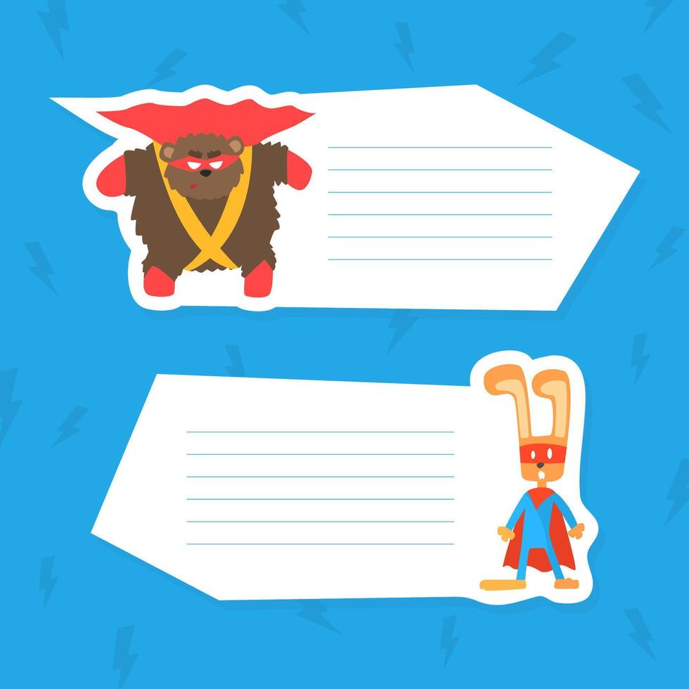 Cute Superhero Animals with Place for Your Text, Funny Rabbit and Bear in Capes and Masks Cartoon Illustration vector
