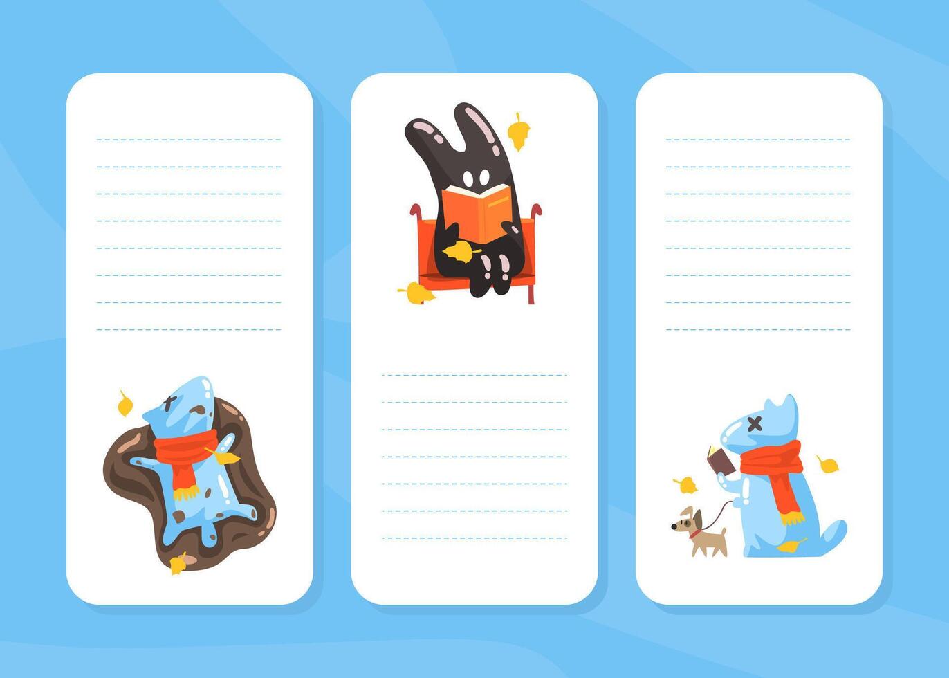 Notebook Page with Cute Funny Monsters, Agenda, Planner, Checklist and Other Stationeries Printable Templates Set Cartoon Illustration vector