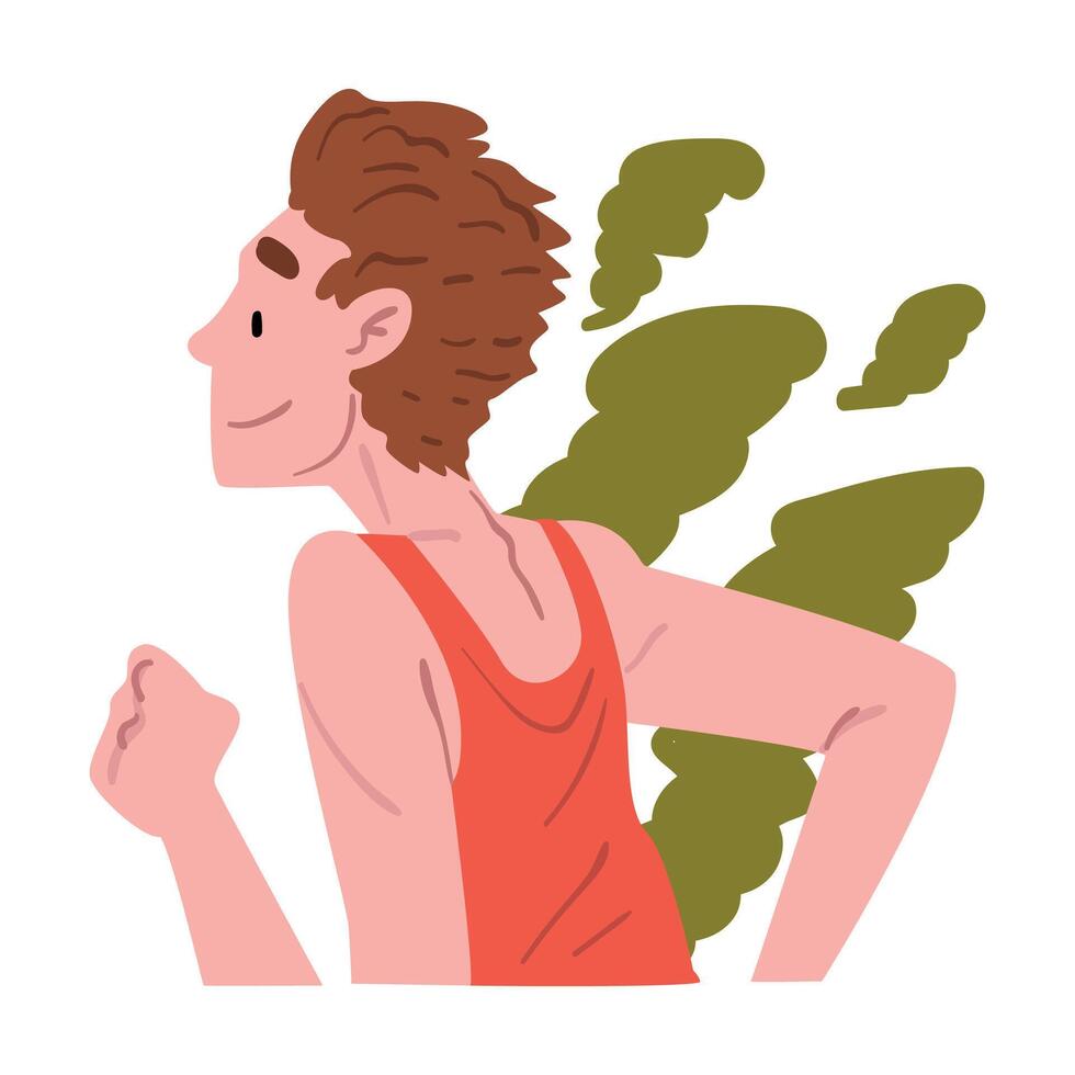 Young Man Running in City Park, Active and Healthy Lifestyle, Morning Jogging Cartoon Style Illustration on White Background vector