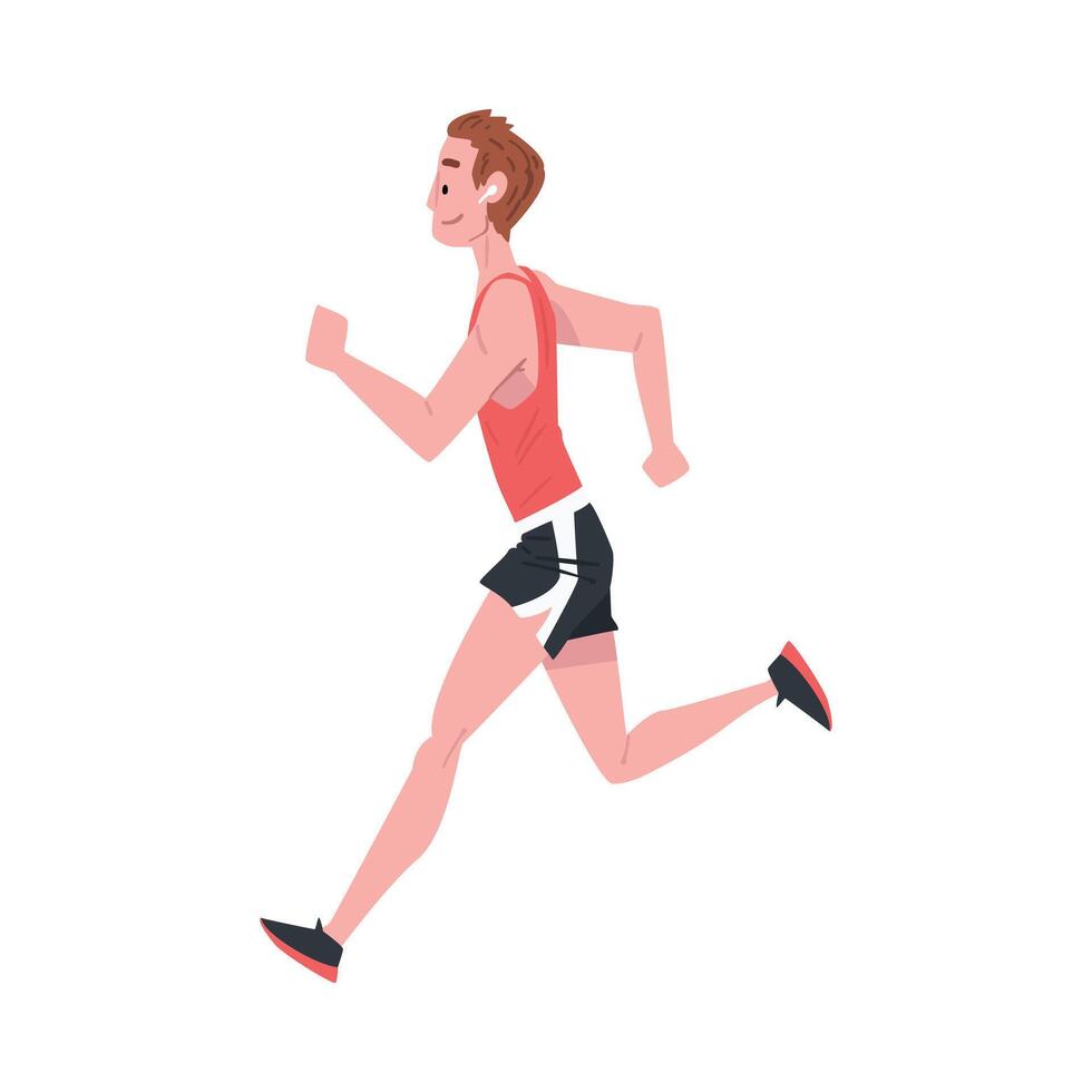 Young Man Running Wearing Sports Uniform, Active and Healthy Lifestyle, Morning Jogging Cartoon Style Illustration vector