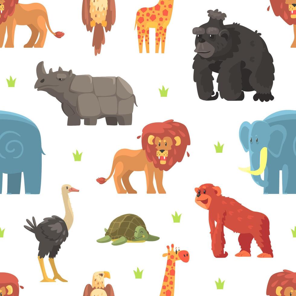 Cute Wild Jungle Animals Seamless Pattern, Design Element Can Be Used for Fabric, Wallpaper, Packaging, Web Page, Background Illustration vector