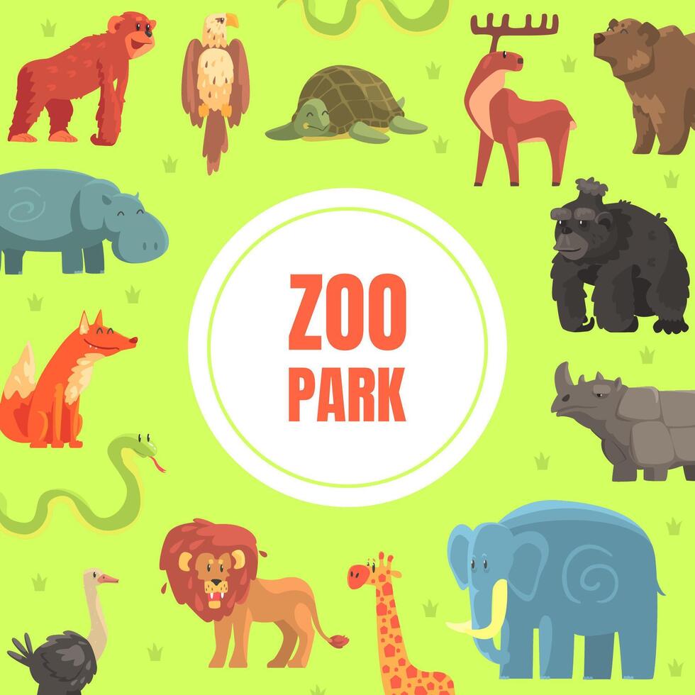 Zoo Park Banner Template with Cute Wild African Animals Illustration vector