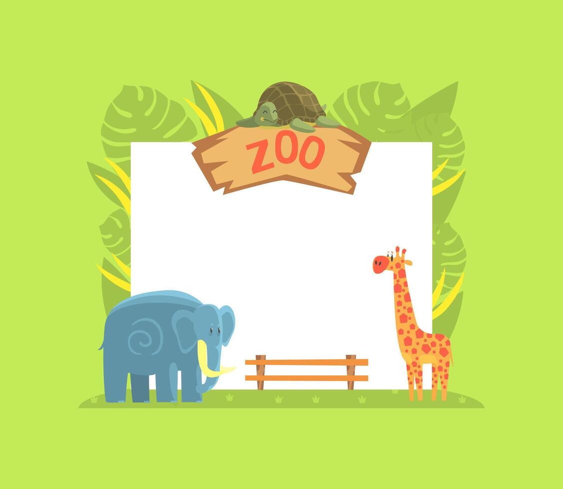 Giraffe, Turtle and Elephant Wild Jungle Animals with Blank Banner Illustration vector