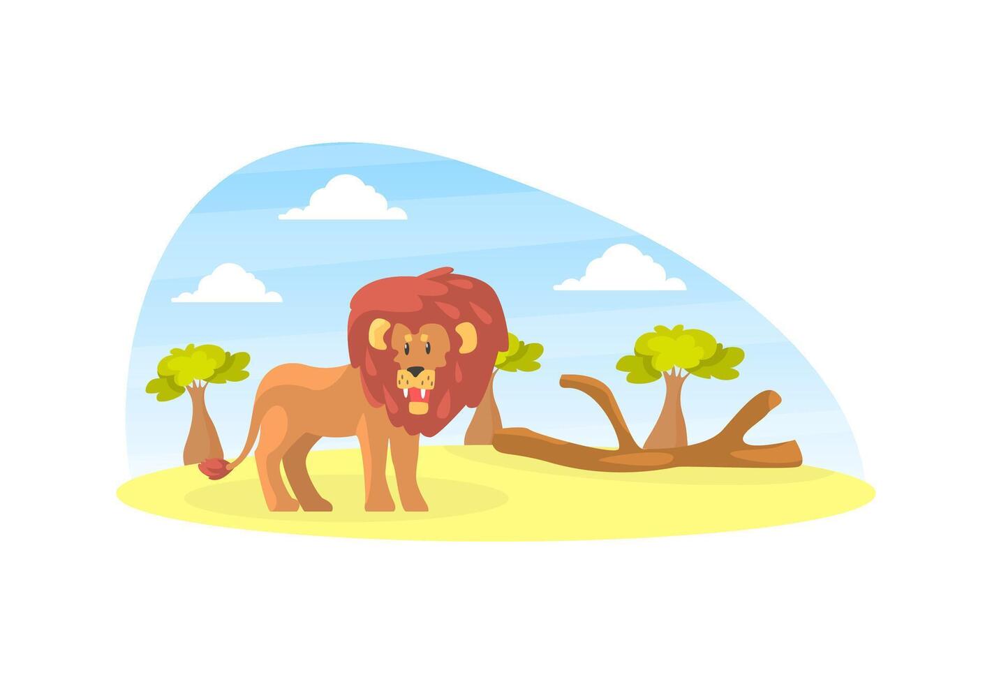 Cute Lion on Beautiful African Landscape, Wild Animal in the Zoo or Safari Park Illustration vector