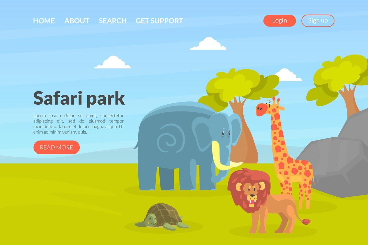 Safari Park Landing Page Template, African Wild Animals Park Website, Web Page Illustration Illustration vector