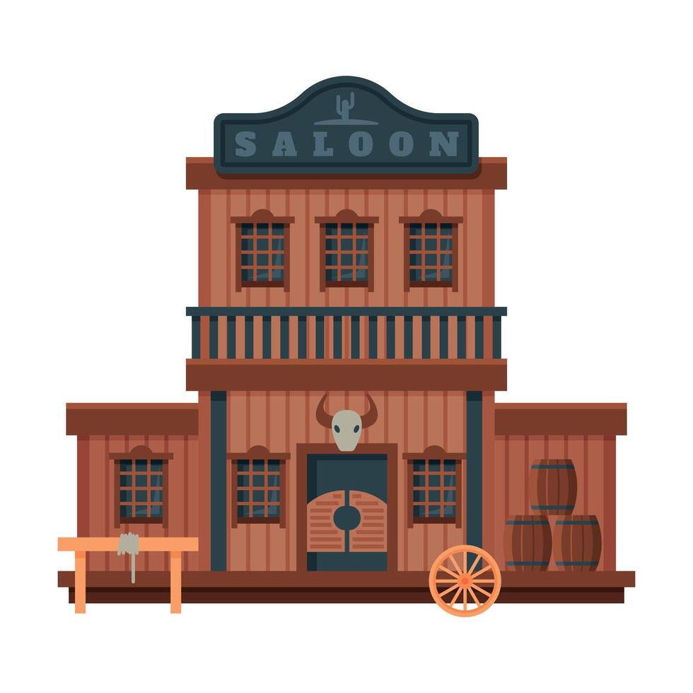 Saloon Architectural Construction, Wild West Wooden Building, Western Town Design Element Illustration vector