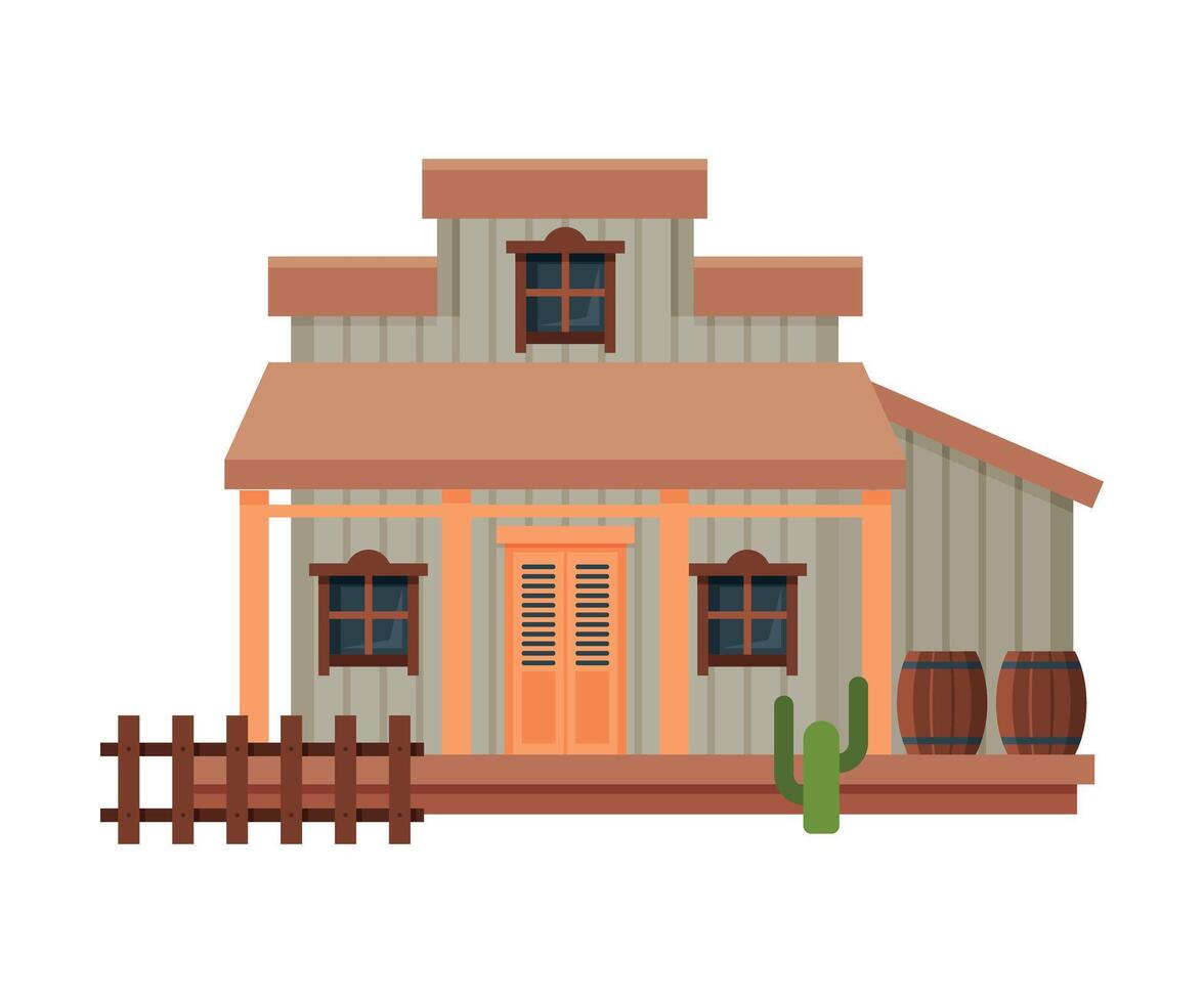 Wild West Wooden House Building, Architectural Construction of Western Town Illustration vector