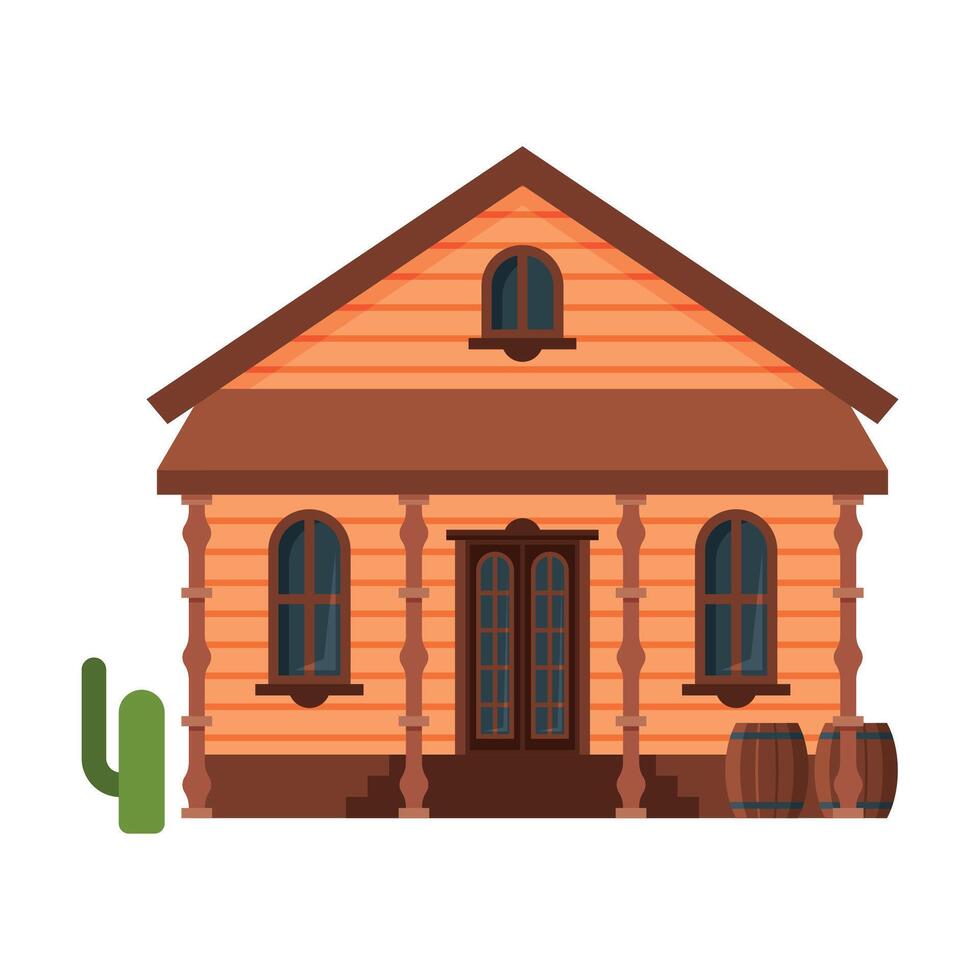 Wild West Wooden House Building, Western Town Design Element Illustration vector