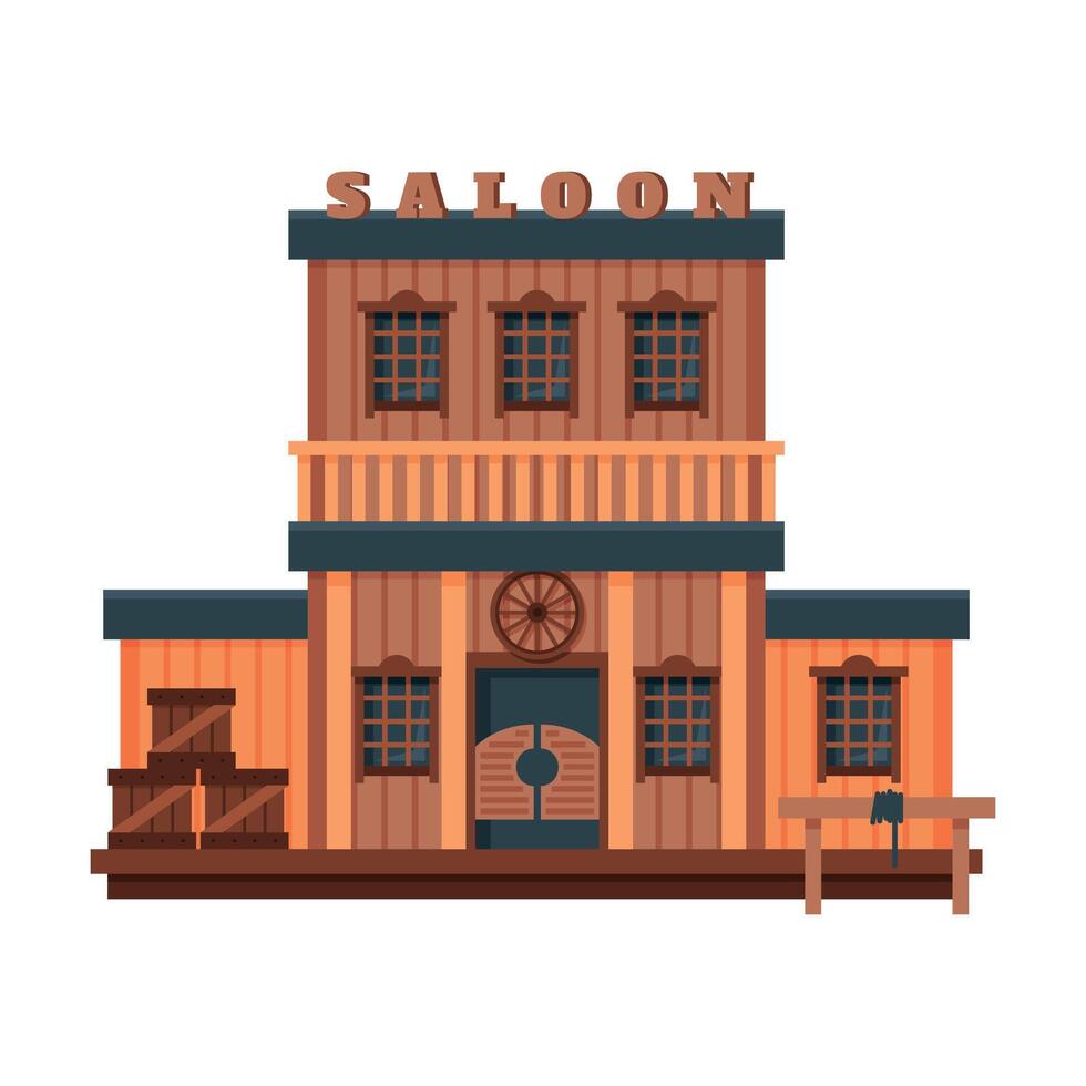 Saloon Wild West Wooden Building, Architectural Construction of Western Town Illustration vector