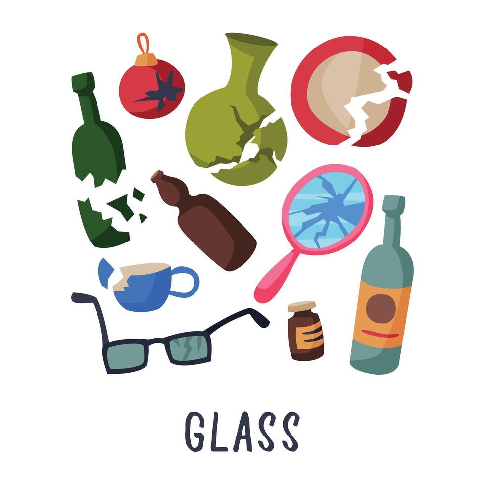 Glass Waste Sorting, Segregation and Separation of Garbage Illustration on White Background vector