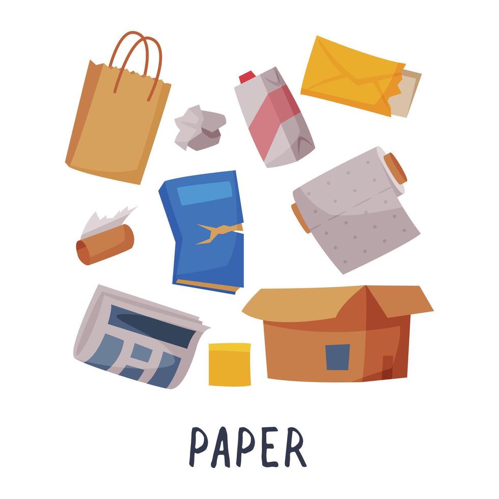 Paper Waste Sorting, Segregation and Separation of Garbage Illustration on White Background vector