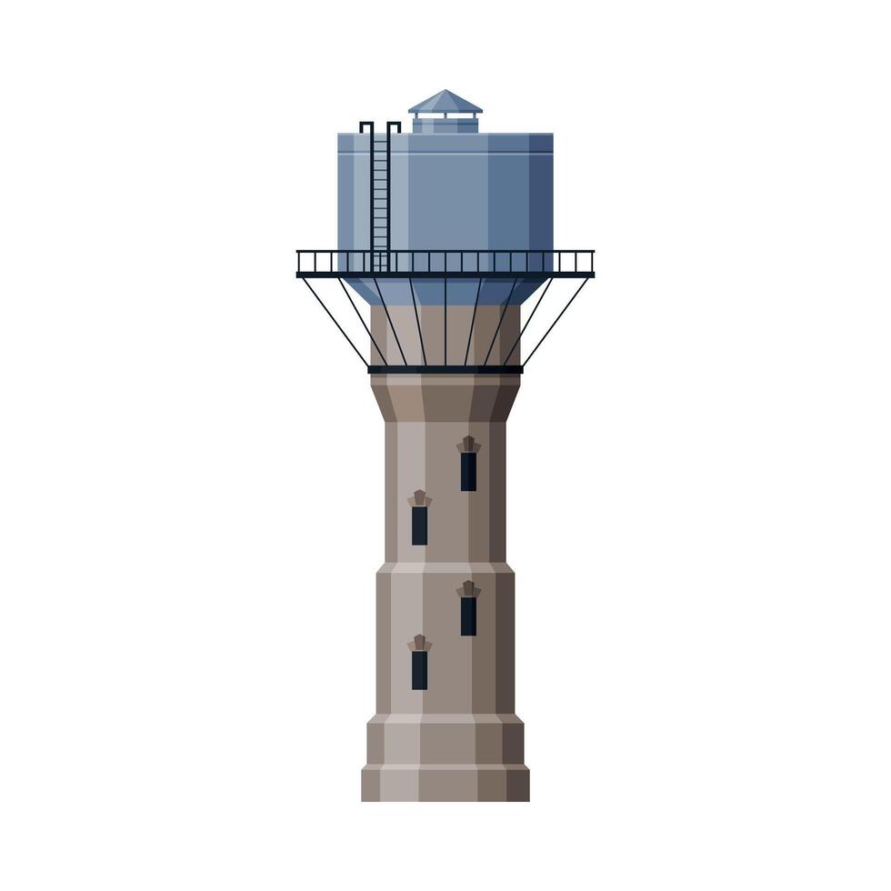 Water Tower, Liquid Storage Tank, Countryside Life Object, Concrete and Metal Construction Flat Illustration on White Background vector