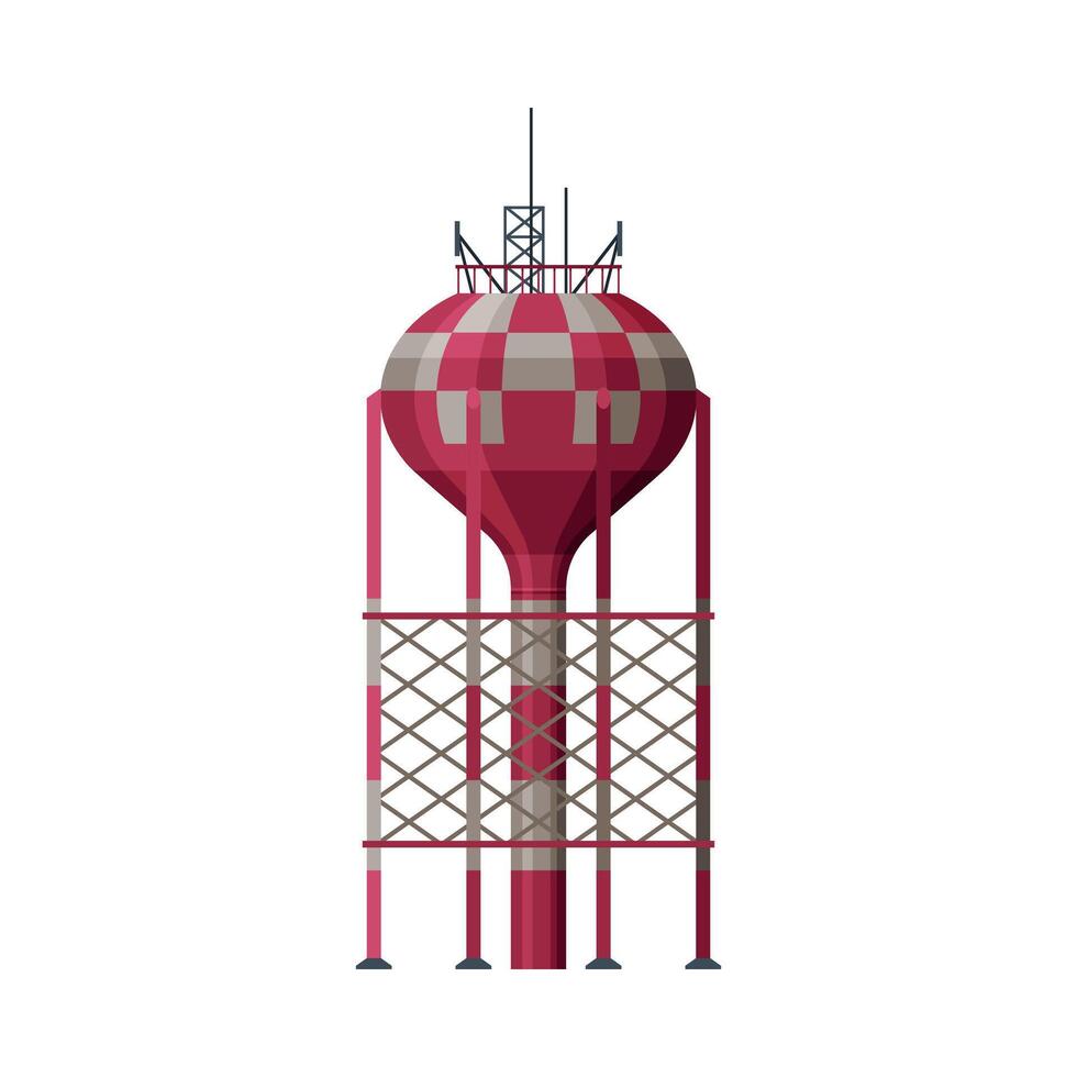 Modern Water Tower, Liquid Storage Tank, Countryside Life Object Flat Illustration on White Background vector