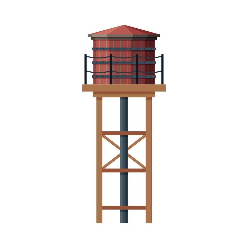 Old Brick Water Tower, Liquid Storage Industrial Construction, Countryside Life Object Flat Illustration on White Background vector