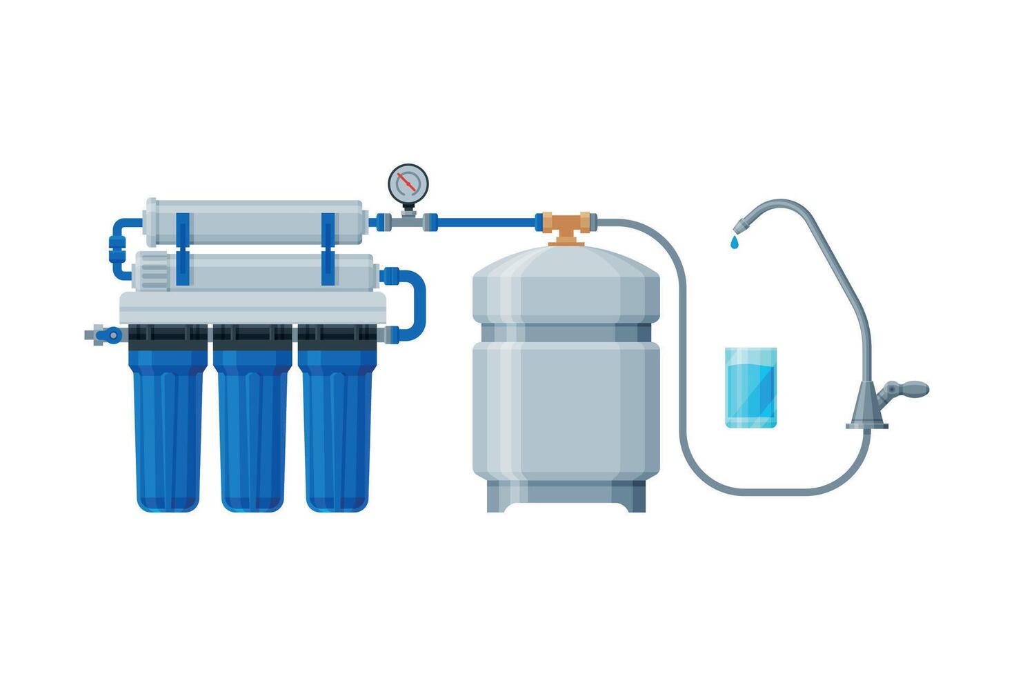 Water Filtration System, Special Modern Technology for Water Purification Illustration on White Background vector