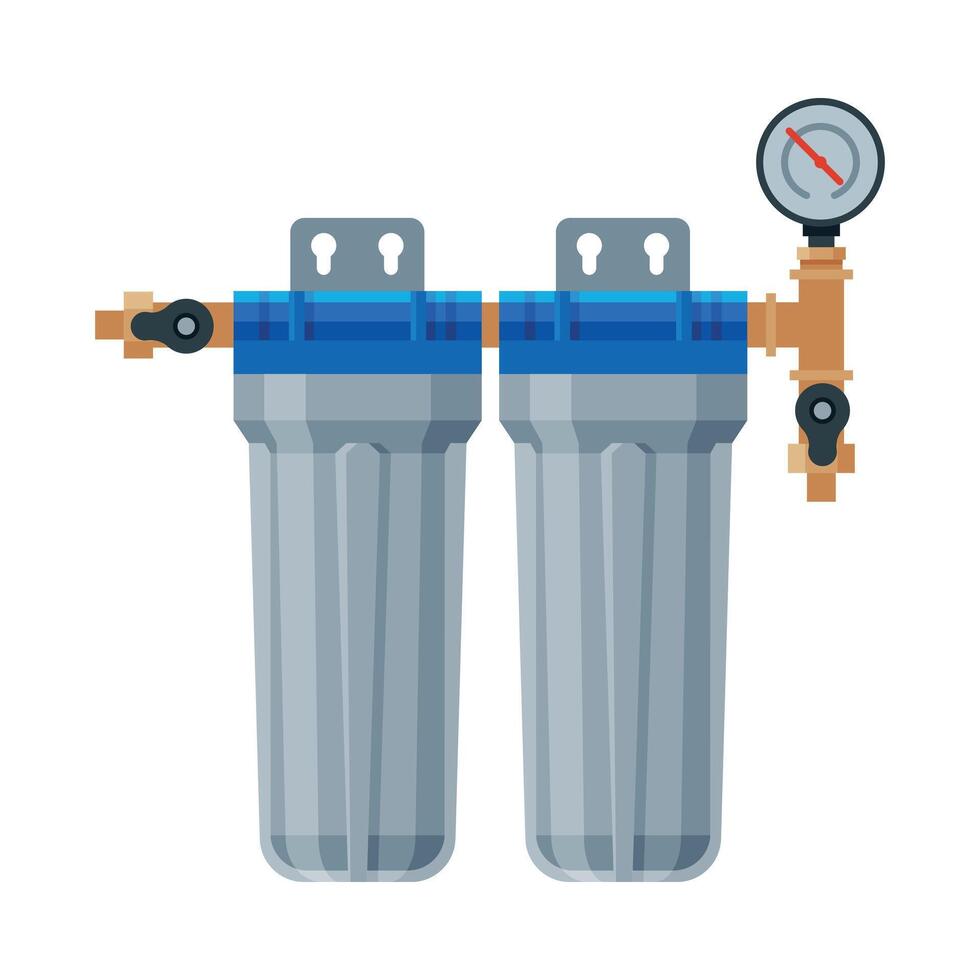 Water Supply and Purification System with Water Meter, Special Modern Technologies for Water Purification Illustration on White Background vector