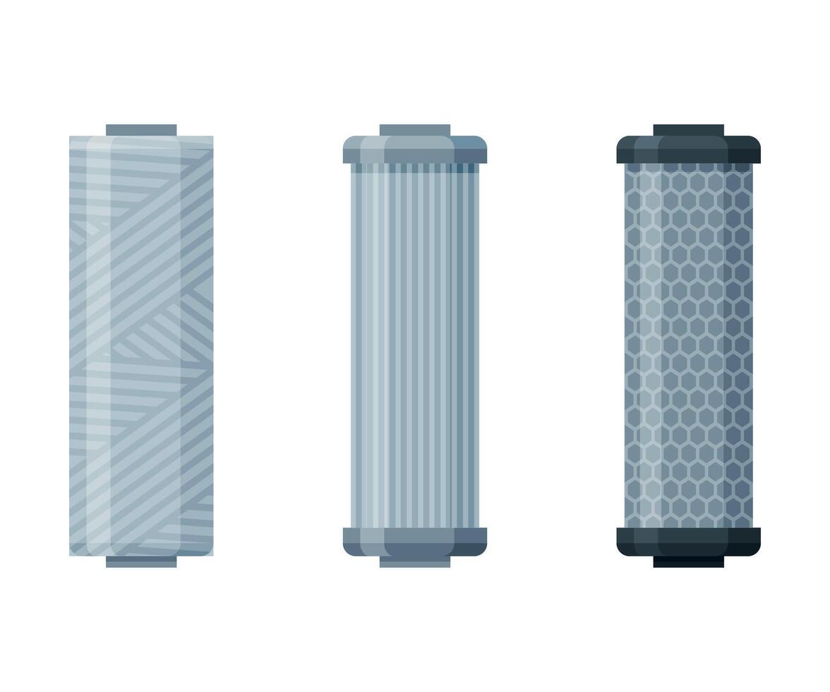 Water Filters Set, Special Modern Technologies for Liquid Purification Illustration on White Background vector
