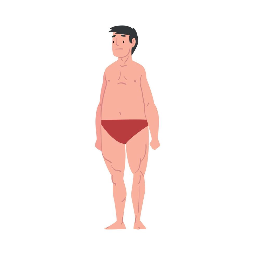 Overweight Man in Underwear, Male Body Type Cartoon Style Illustration on White Background vector