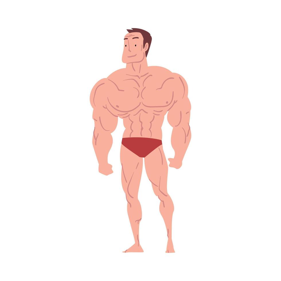 Athletic Man in Underwear, Young Man with Muscular Body Cartoon Style Illustration on White Background vector