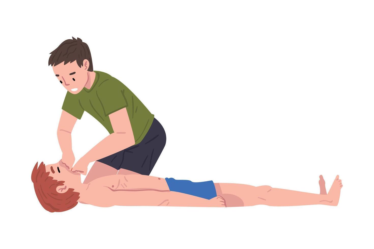 First Aid to Drowned Person, Young Man Helping Friend in Unconscious Drowning Illustration vector