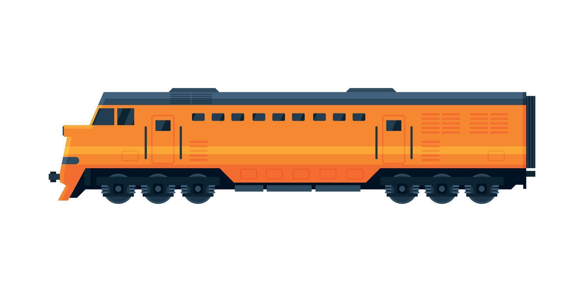 Orange Train Railway Locomotive, Railroad Transportation Flat Illustration on White Background vector