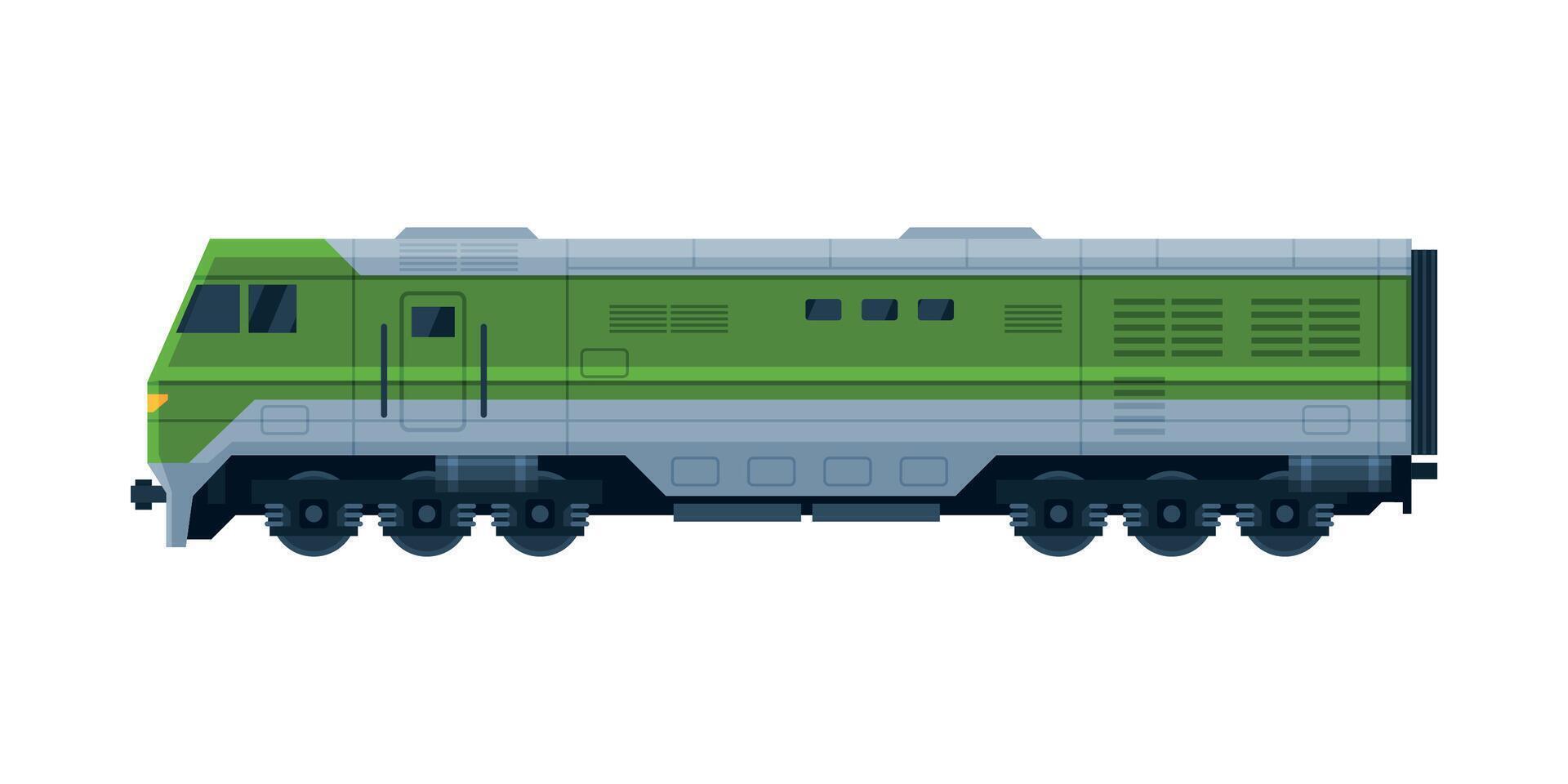 Green Train Railway Locomotive, Railroad Transportation Flat Illustration on White Background vector