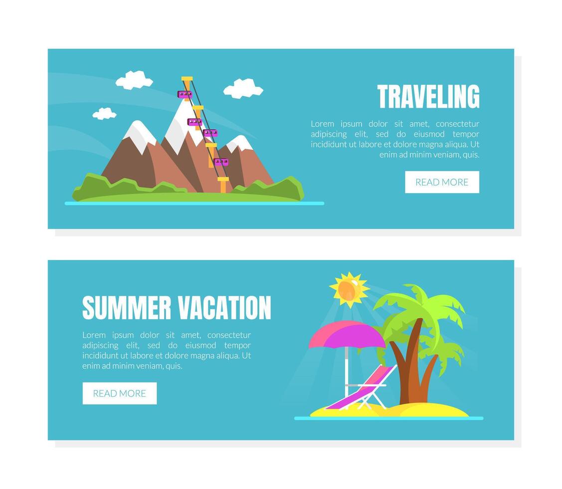 Travelling, Summer Vacation Landing Page Templates Set, Travel Agency Website Interface Illustration vector
