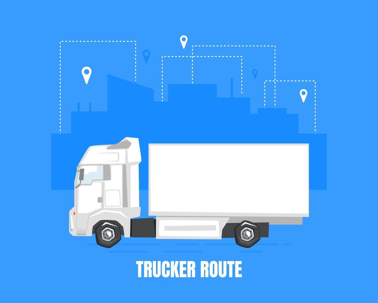 Trucker Route Banner Template, Delivery Service, Fast Shipping Illustration vector