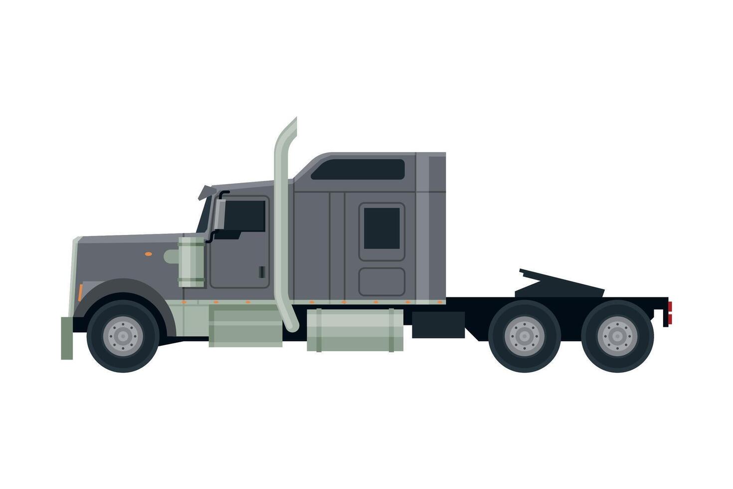 Modern Semi Truck, Cargo Delivery Gray Vehicle, Side View Flat Illustration on White Background vector