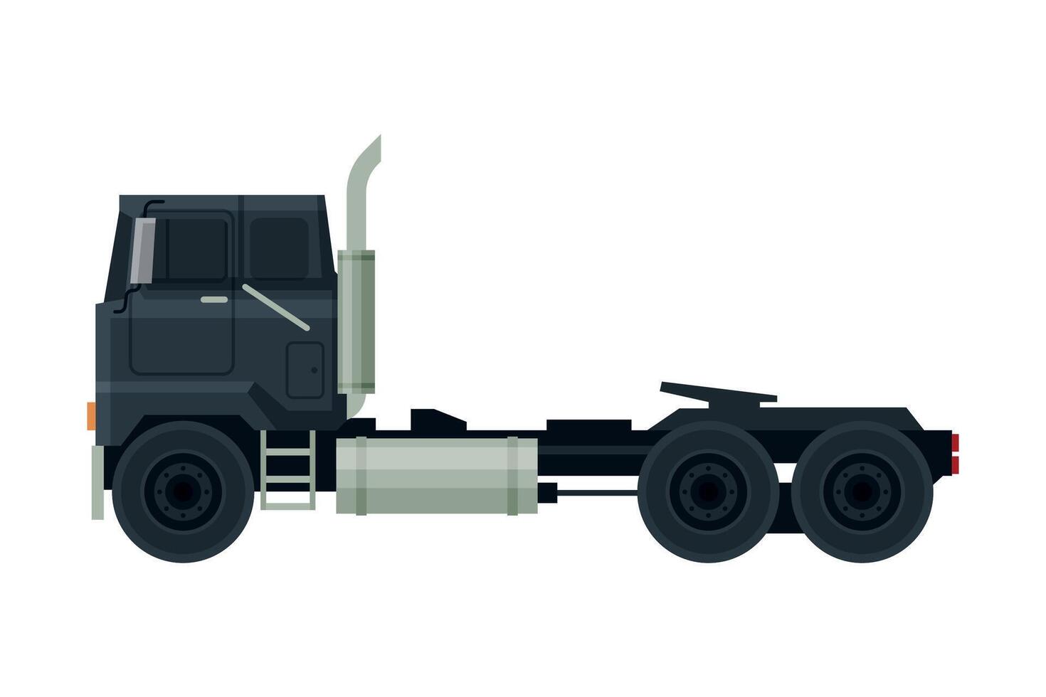 Modern Black Cargo Truck, Blue Heavy Delivering Vehicle, Side View Flat Illustration on White Background vector