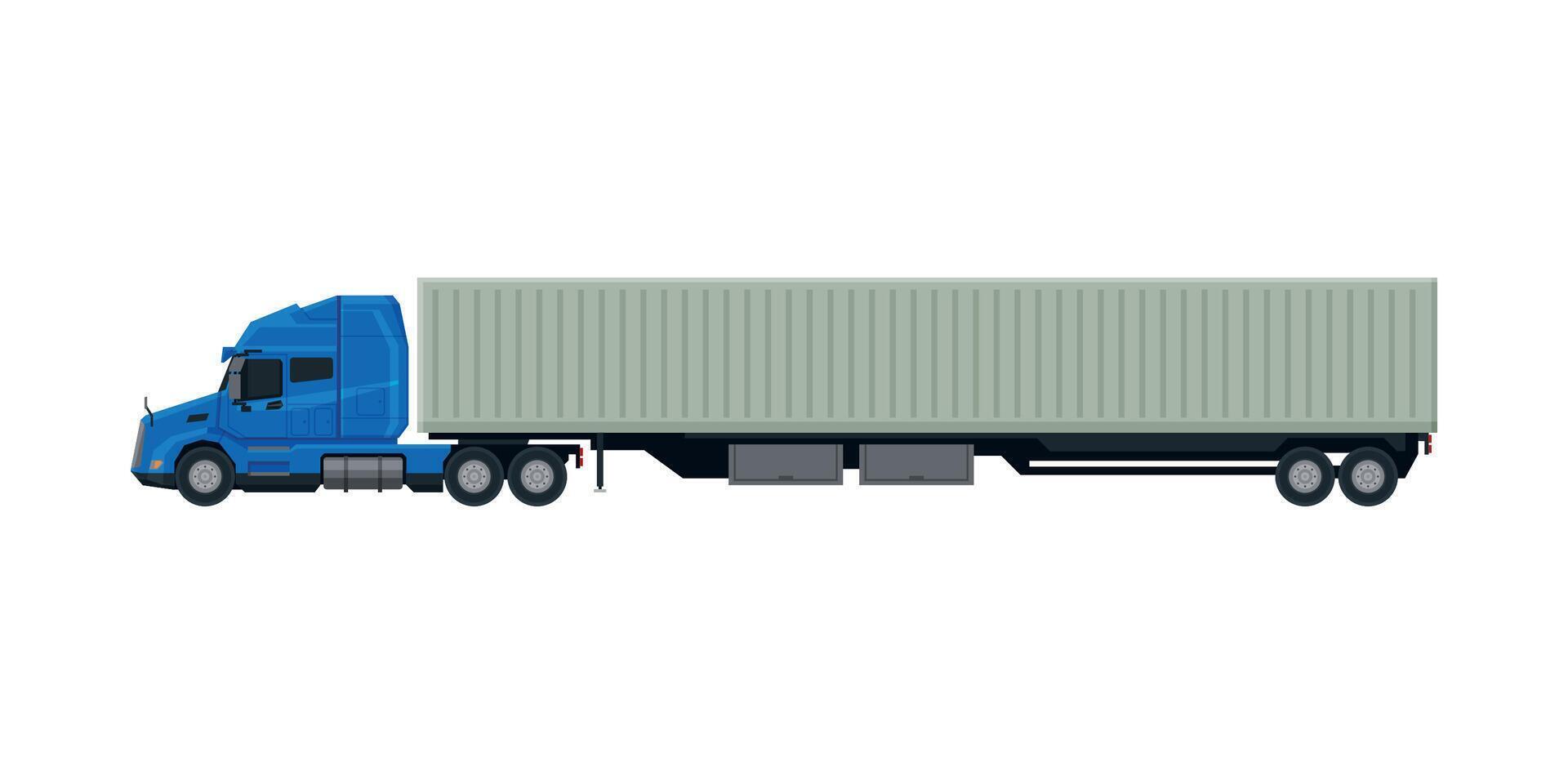 Modern Cargo Trailer Truck, Delivery and Shipping Cargo Vehicle, Side View Flat Illustration vector