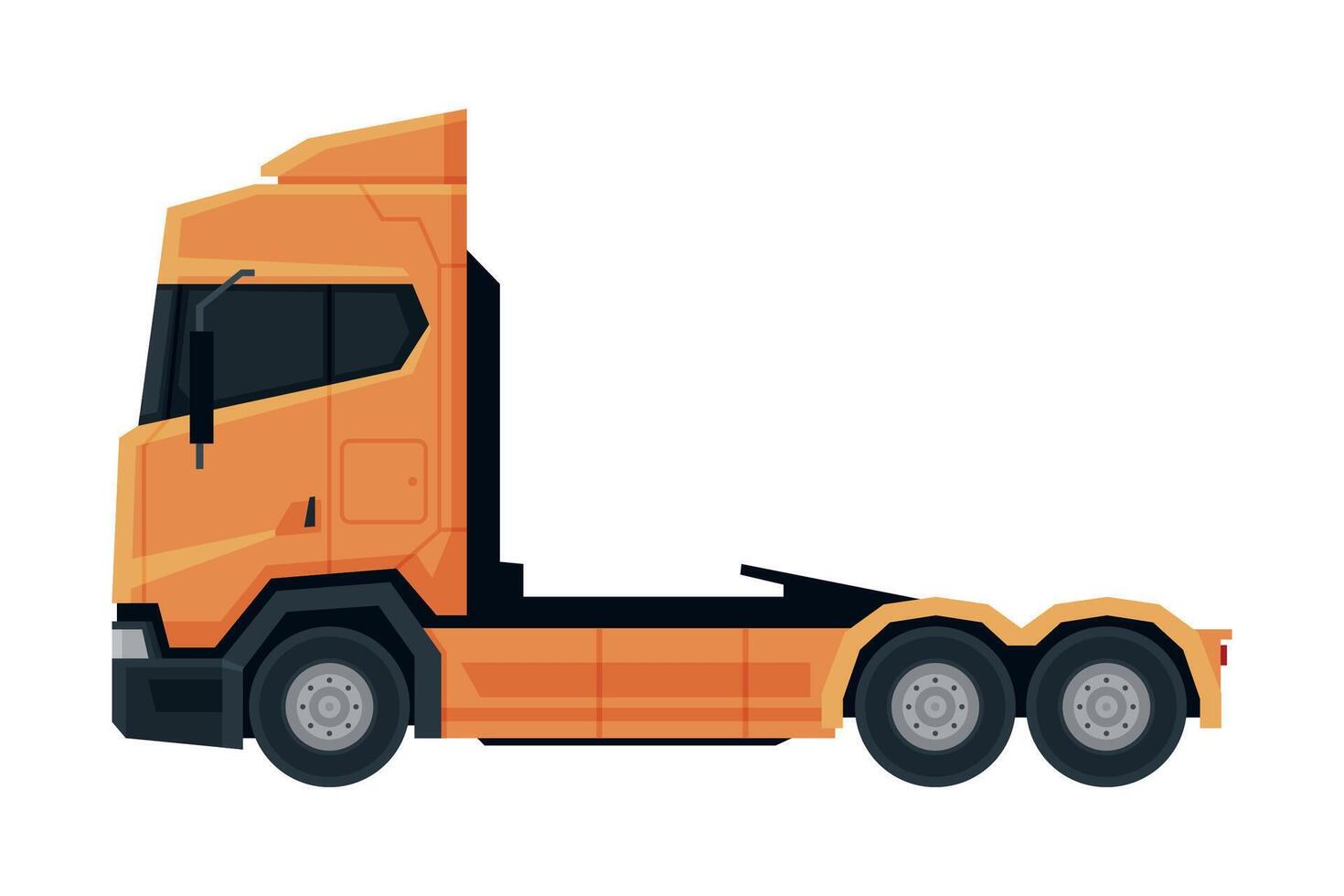 Modern Cargo Trailer Truck, Orange Heavy Delivering Vehicle, Side View Flat Illustration on White Background vector