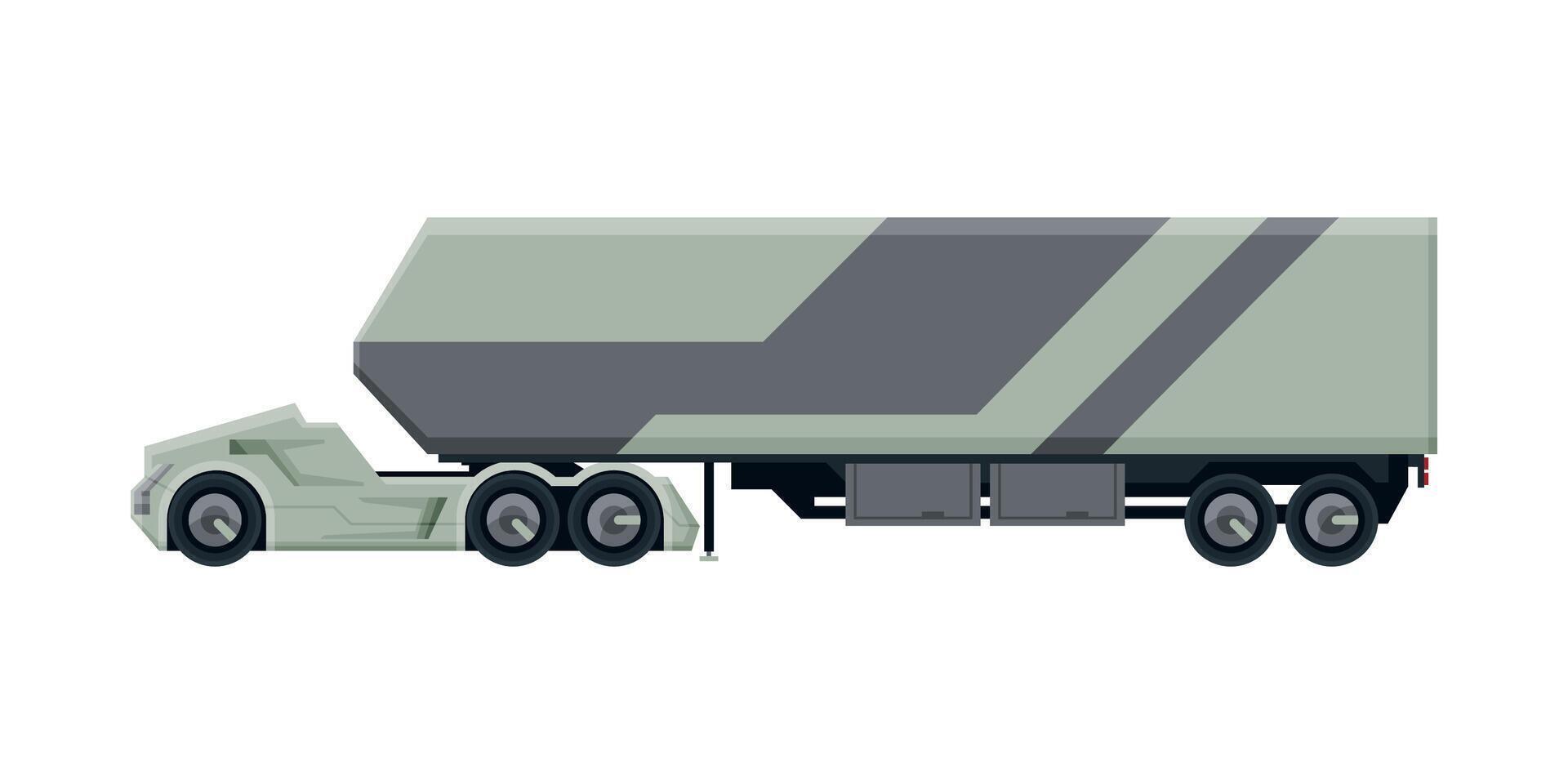 Modern Trailer Truck, Heavy Delivering Vehicle, Side View Flat Illustration on White Background vector