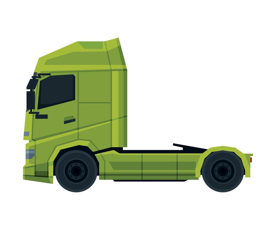 Green Cargo Truck, Modern Heavy Delivering Vehicle, Side View Flat Illustration on White Background vector