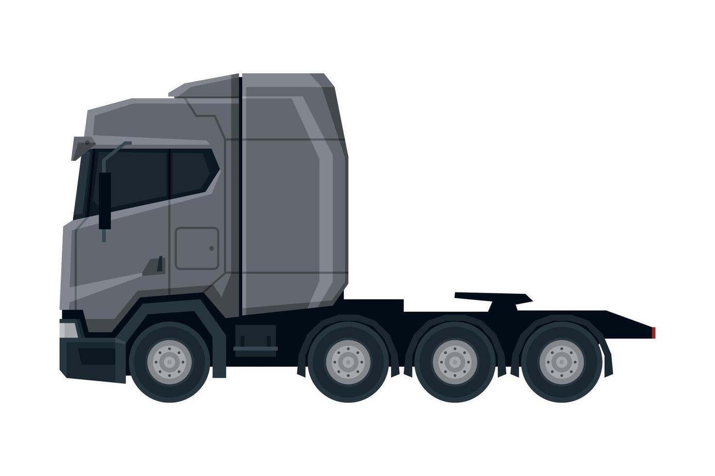Gray Cargo Truck, Modern Heavy Delivering Vehicle, Side View Flat Illustration on White Background vector