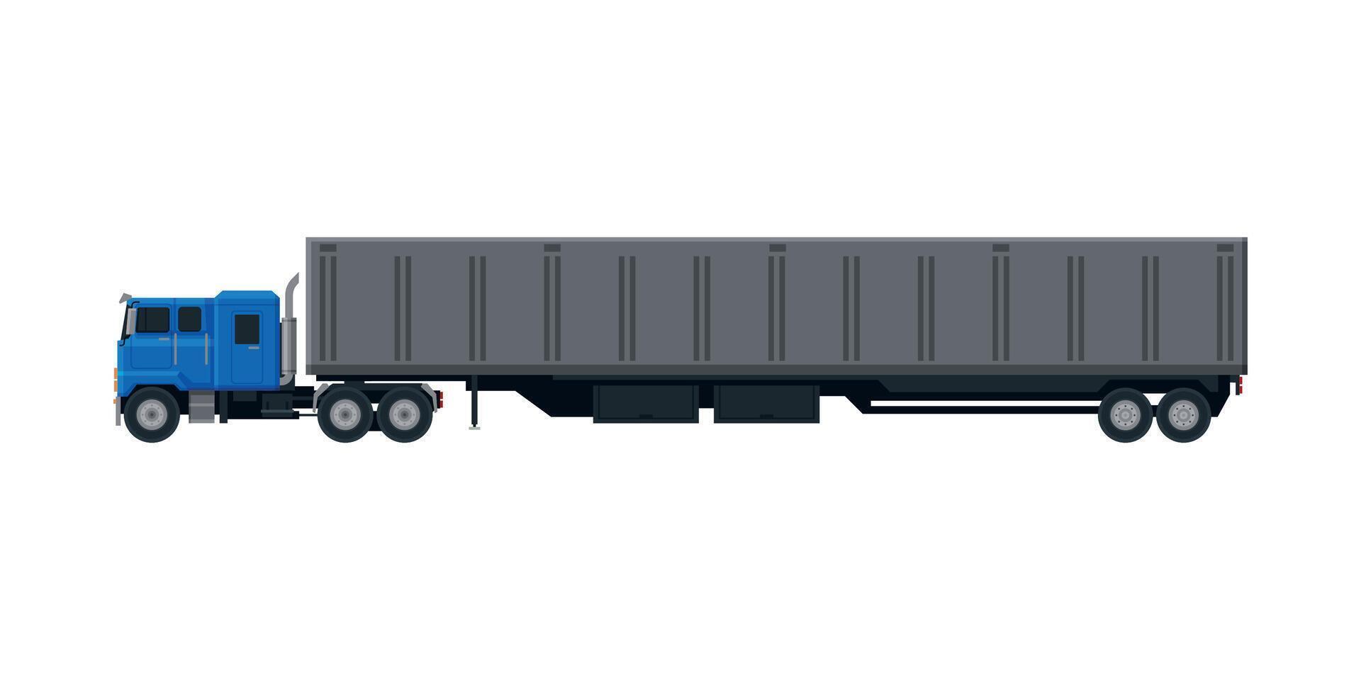Cargo Trailer Truck, Delivery and Shipping Cargo Vehicle, Side View Flat Illustration on White Background vector
