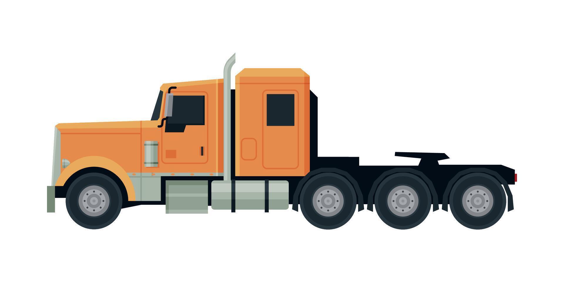 Modern Orange Semi Truck, Cargo Delivery Vehicle, Side View Flat Illustration on White Background vector