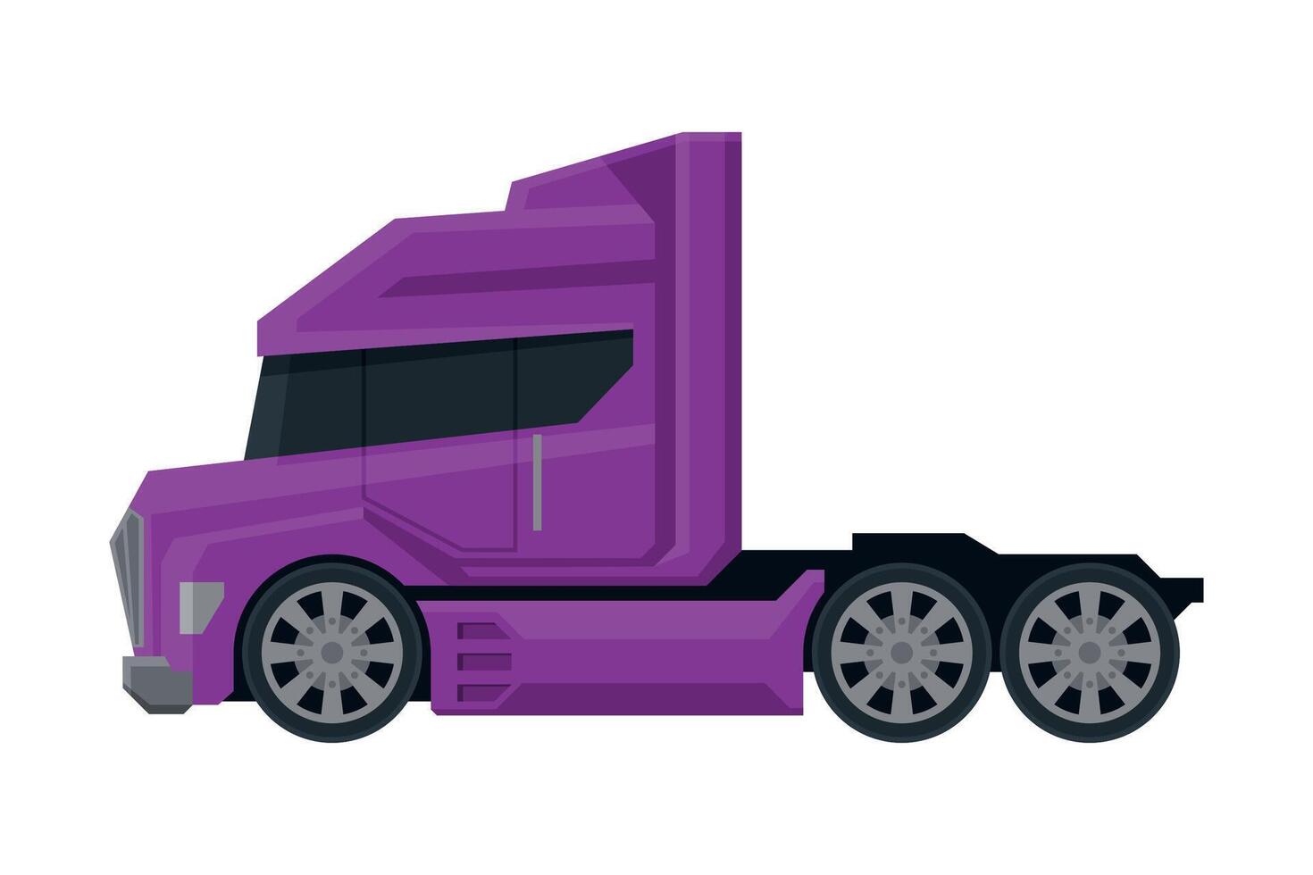 Modern Purple Semi Truck, Cargo Delivery Vehicle, Side View Flat Illustration on White Background vector