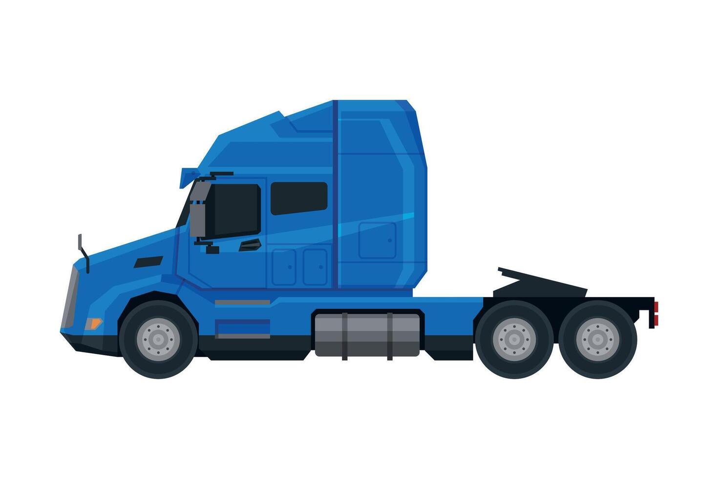 Blue Semi Truck, Side View of Cargo Modern Delivery Cargo Vehicle Flat Illustration on White Background vector