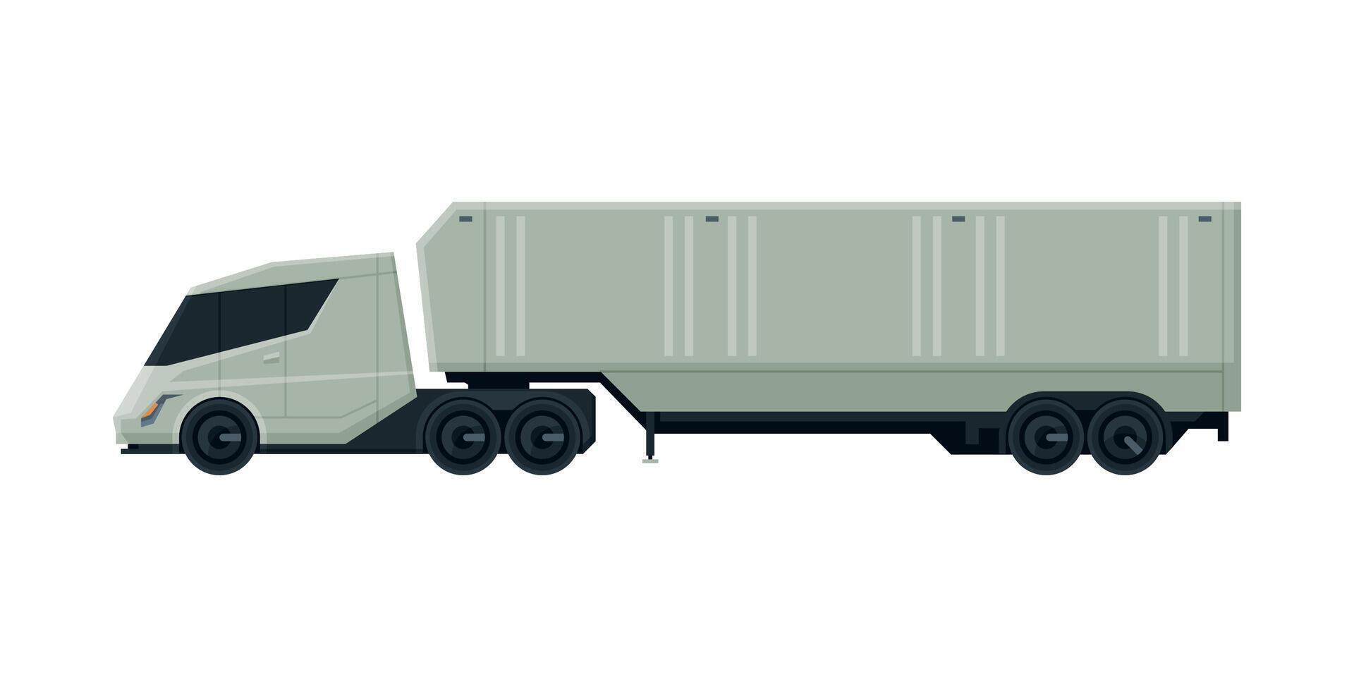 Cargo Trailer Truck, Delivery and Shipping Modern Cargo Vehicle, Side View Flat Illustration on White Background vector