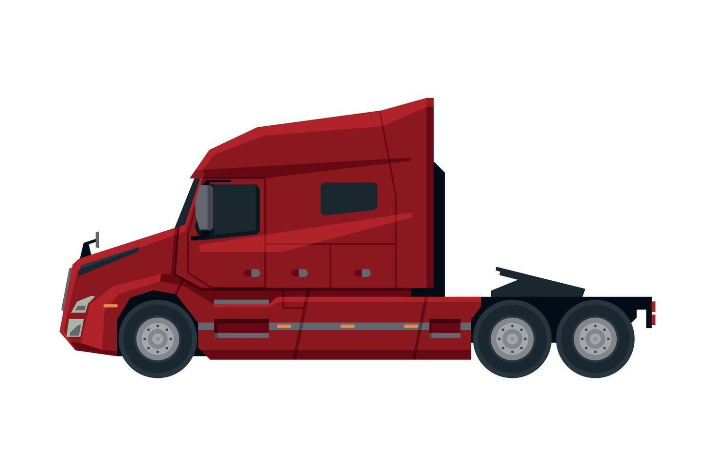 Modern Red Semi Truck, Cargo Delivery Vehicle, Side View Flat Illustration on White Background vector